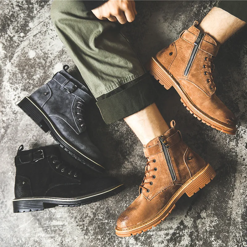 

Martin Boots Men's Autumn Korean-style Trend England Ankle Boots Men Retro Leather Boot Versatile Hight-top Desert Work Shoes