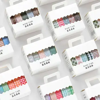 

5Pcs/Set Grid Washi Tape Simple Style Cute Decorative Adhesive Tape Solid Color Masking Tape For Stickers DIY Stationery Tape