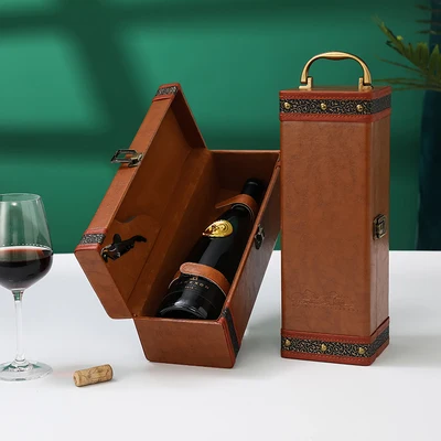 Red Wine Leather Single Portable Packaging Box Single Wine Box Red