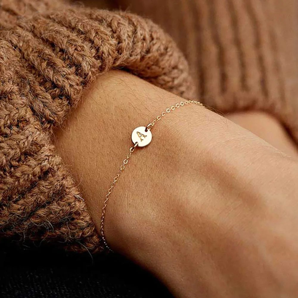

Fashion Gold Color A-Z Initial Letter Bracelet & Bangle Simple Adjustable Name Bracelets For Women Pulseras Mujer Letter Jewelry