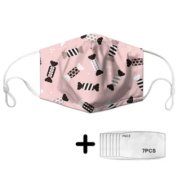 

Pink Cute Candy Printting Girls Face Mouth Cover Masks 7pcs Protection PM2.5 Filter For Kids Adults Breathable Reusable Masque