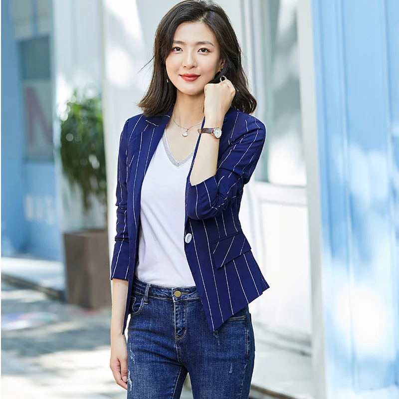 

Small Suit Coat Women's 2019 New Style Autumn Flax Korean-style Short Striped Shirt CHIC Elegant Long Sleeve Suit