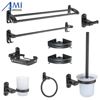 

Black Space Aluminum Bathroom Hardware Towel Shelf Towel Bar Paper Holder Cloth Hook Soap Dish Towel Ring