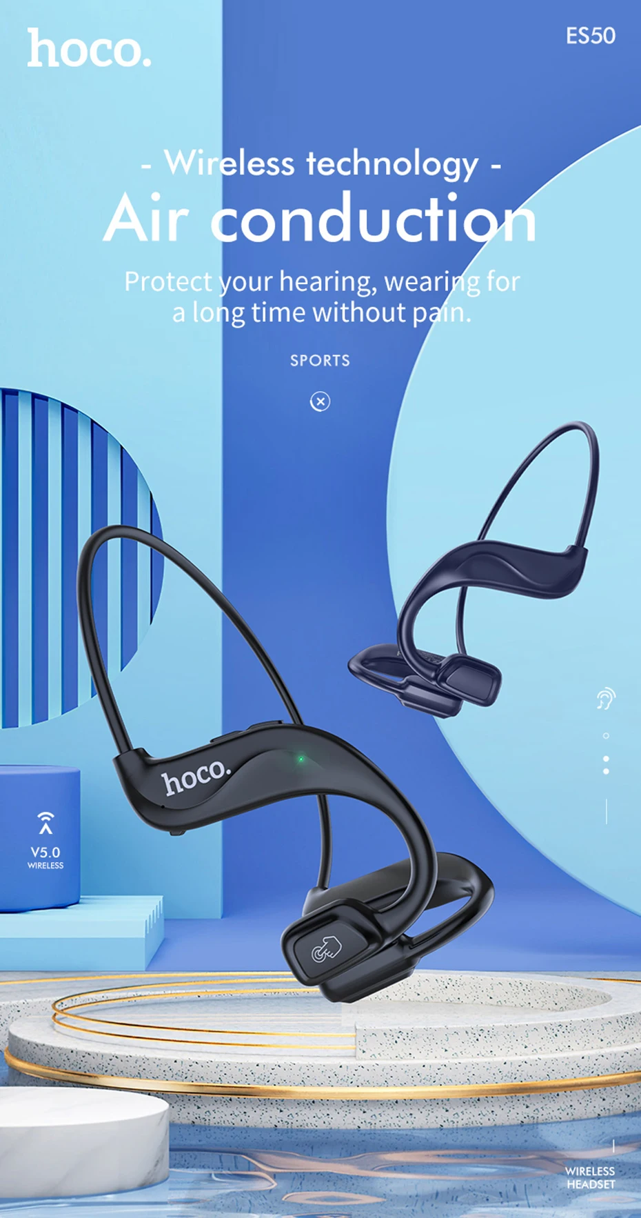 Hoco sport. Наушники Bluetooth Hoco es50 Rima Air Conduction BT Headset (черный), , шт. Hoco es50 Rima Air. Es50 Rima. Hoco es50 на человека.
