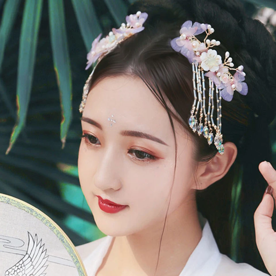 Винтажный стиль вишневый цвет заколки для волос с кисточкой шпилька Hanfu Китайский традиционный головной убор ручной работы заколки для волос