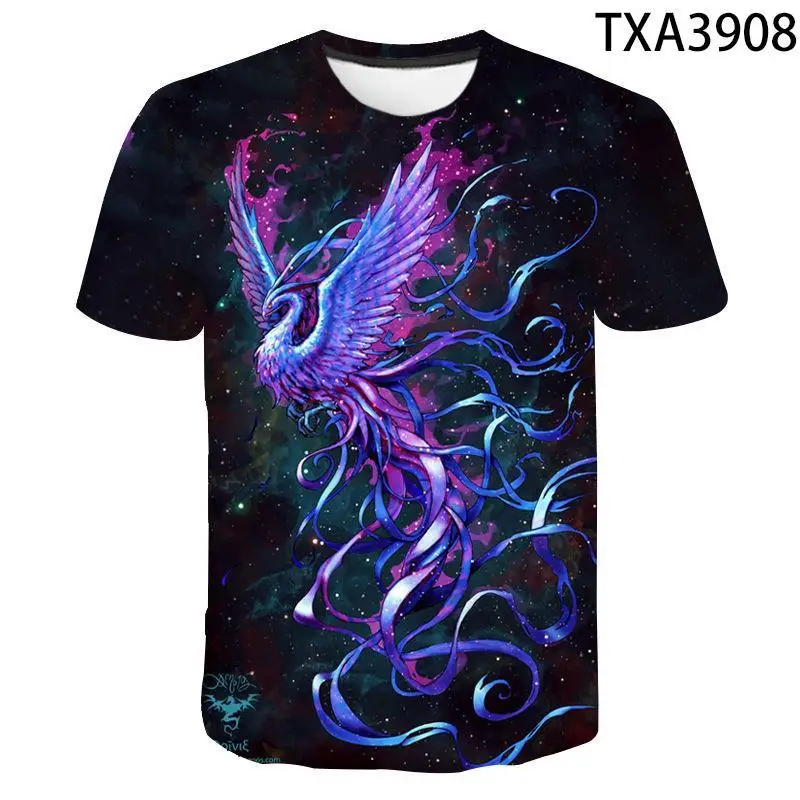 Camiseta con estampado de aves de Fnix azul 3D para hombre y mujer, ropa informal Harajuku, Phoenix Nirvana verano 2021