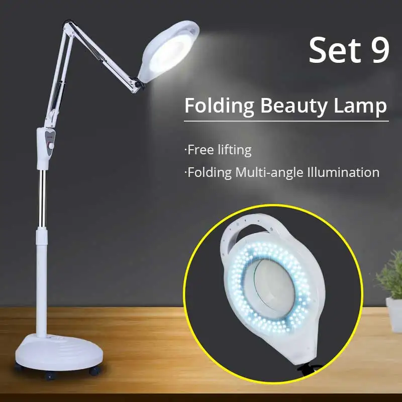 Set 9 220V 3X Circline светодиодный светильник увеличительное Стекло холодной вытертые штаны Управление пол бестеневые лампа лупа для Красота для салонов ногтей и тату - Цвет: Set 9