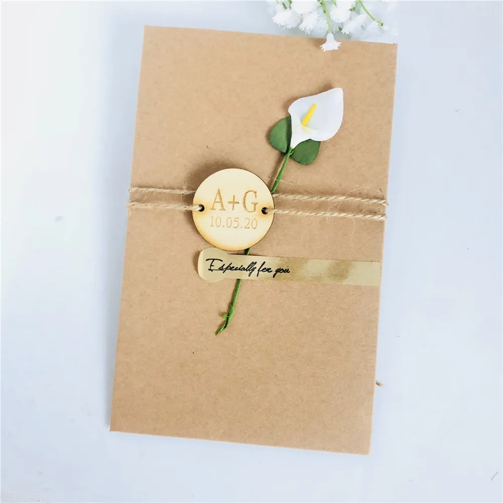  Bride Groom Initials Party Wooden Tag Custom Name Unique Wedding Favor Party Invitation with Envelo - 4000473153576