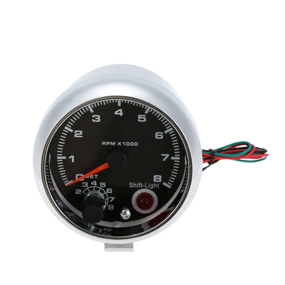 12V Car 3.75" Tachometer Tacho Gauge with 7 LED Colors Shift Light 0-8000 RPM