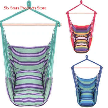 

Distinctive Cotton Canvas Hanging Rope Chair with Pillows Multi Color Excellent Load Capacity Weight Capacity 250 Lbs
