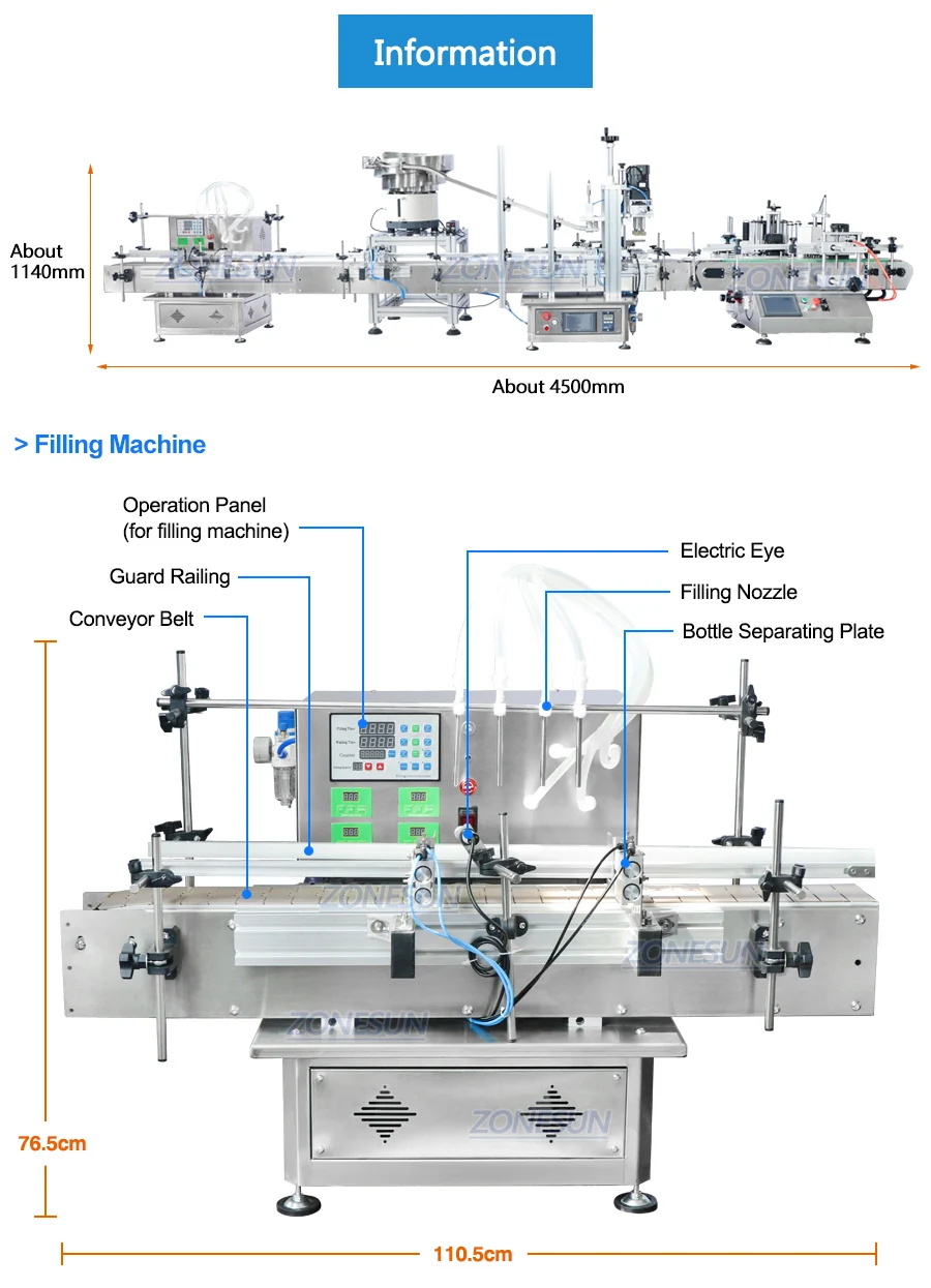 ZONESUN ZS-FAL180C5 Desktop 4 Nozzles Liquid Filling Capping And Labeling Machine With Vibratory Bowl