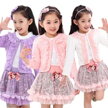 Осенний детский комплект одежды принцессы с цветочным принтом из 3 предметов для девочек 2, 3, 4, 5, 6, 7 лет, короткая мини-куртка, блузка, кружевная юбка-пачка, комплект для девочек