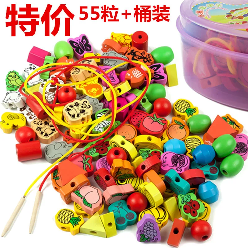 

Hot Selling Hot Selling Children 1-3 Years Old Educational Toy Wooden with Numbers Building Blocks Threading Beaded Bracelet Ani