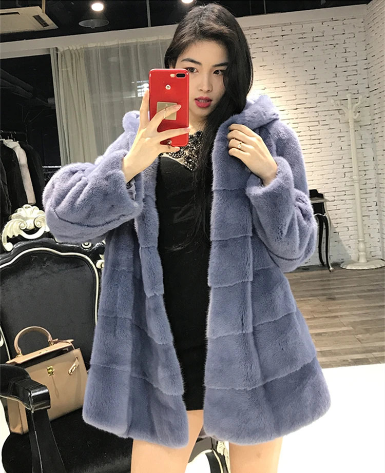 Норковая женская юбка на каждый день, пальто с капюшоном, зимняя Толстая теплая женская Норковая Меховая куртка