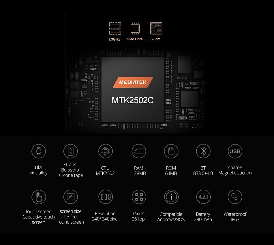 Diggro DI03 IP67 водонепроницаемые Смарт-часы MTK2502C монитор сердечного ритма пульт дистанционного управления камера сообщение Push Smartwatch IOS Android