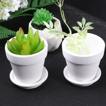 

5pcs Round Pottery Flower Pot Practical Succulent Plant Flowerpot Ceramic Flowerpot with Tray for Home (White)