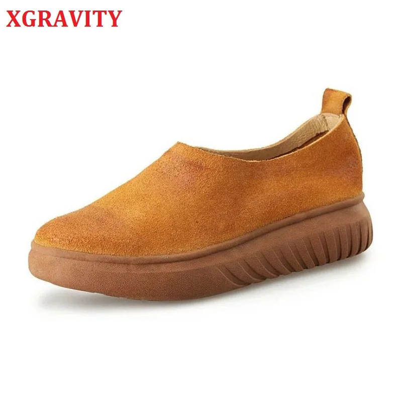 Женские повседневные туфли XGRAVITY винтажные из натуральной кожи на толстой