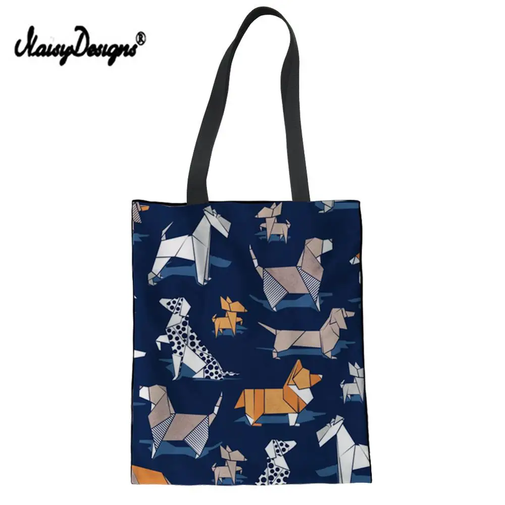 

Women Eco Reusable Shoulder Bags Origami German Shepherd Dog Prints Ladies Handbags Canvas Tote Shopping Bags Grils bolso