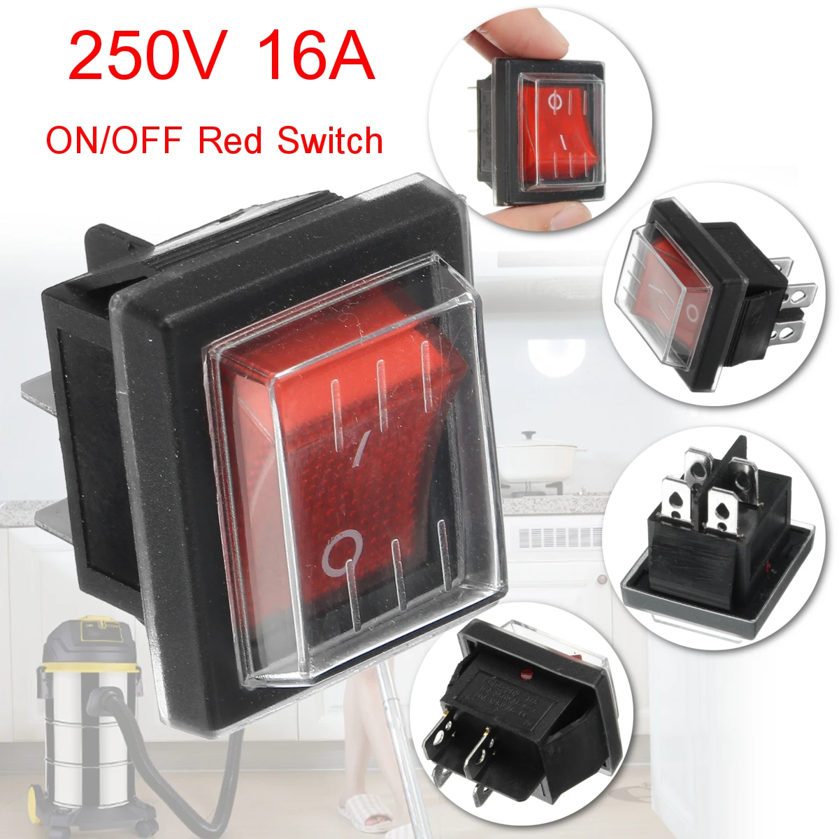 220V16A 20A 125V ON/OFF Red Switch Spare Waterproof Switch For Industrial Vacuum Suction Machines