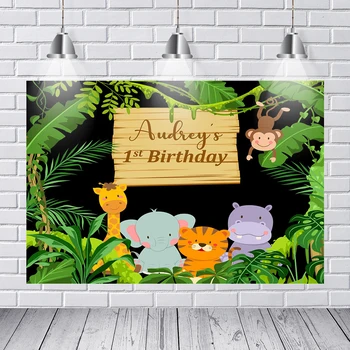 

Custom Birthday Stage Backdrop for Jungle Safari Theme Party Zoo Wild Background Newborn Baby Animals Photo Booth