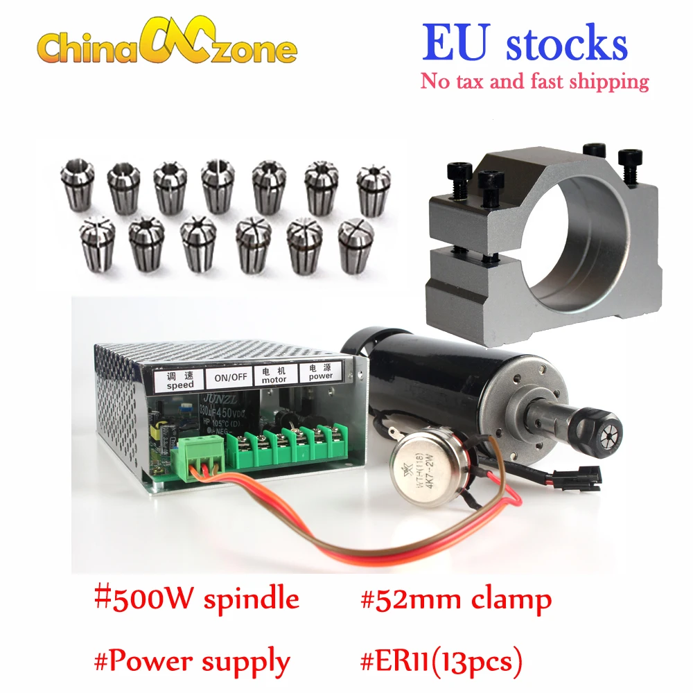 CNC ER11 500W Air Spindle Motor &52mm Clamp&Power Supply Speed Governor【EU-Send】 