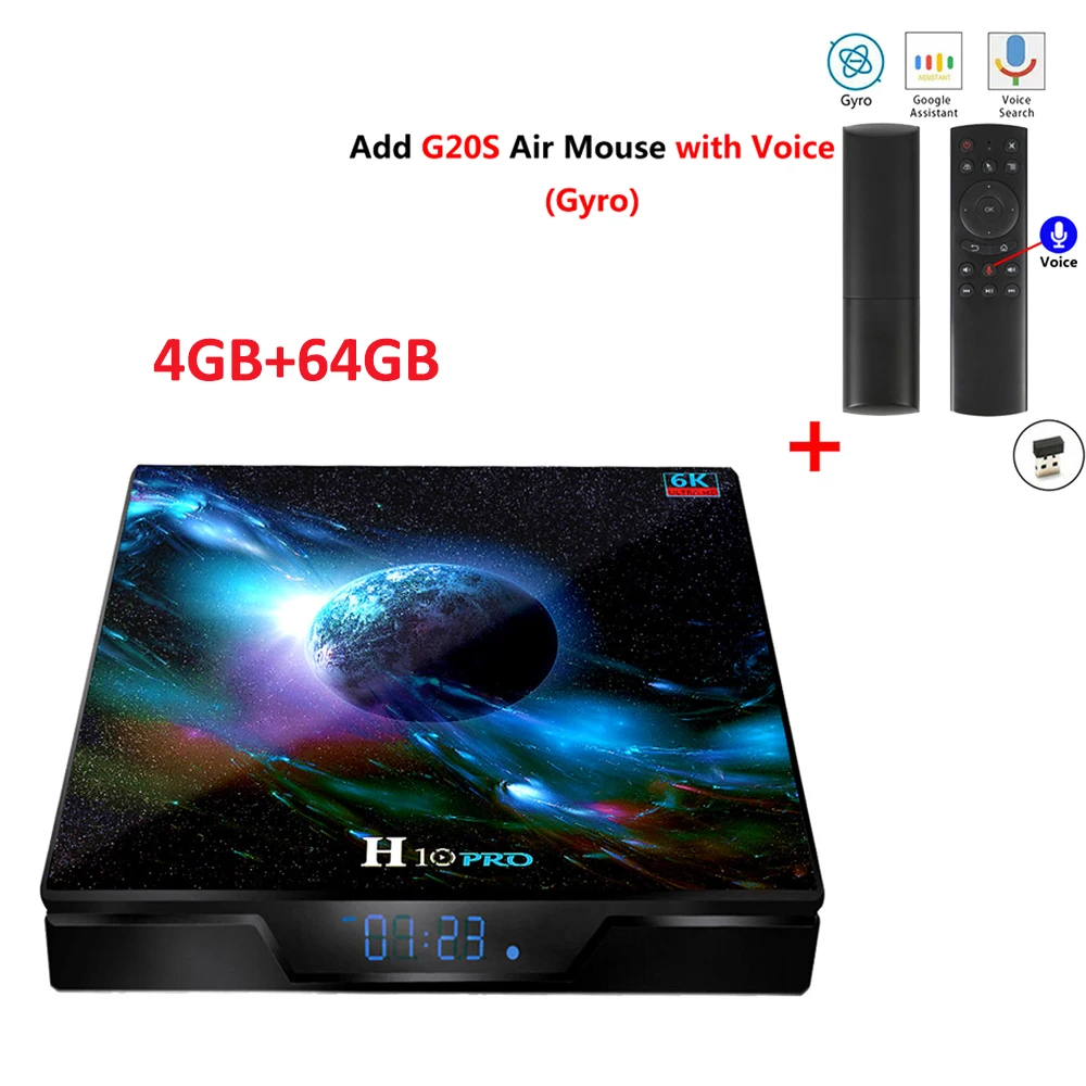 ТВ-приставка H10 Pro Android Tv Box Allwinner H603 4 ядра, 4 Гб оперативной памяти, 32/64GB 2,4G 5G WI-FI LAN 100 м H.265 SD/HD max 6K пикселей Android Tv Box - Цвет: 4GB 64GB add G20S