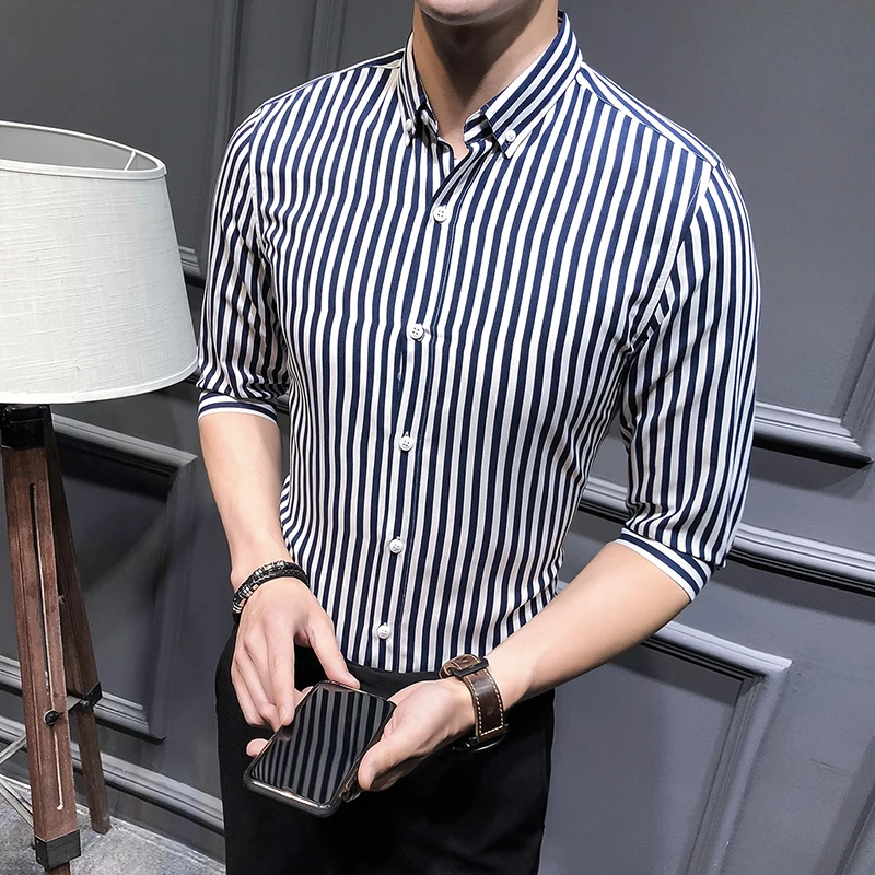 Denim Shirt Flannel Shirt Cotton Shirt Long Sleeve Shirt Silk Shirt Men Pirate Shirt Men Glitter Shirt Men See Shirt Men Hawaiian Shirt Shirts For Men Clothing Korean Slim Fit Half Sleeve Striped Shirt Men Casual Plus Size Business Formal Wear Chemise Homme 5XL-M