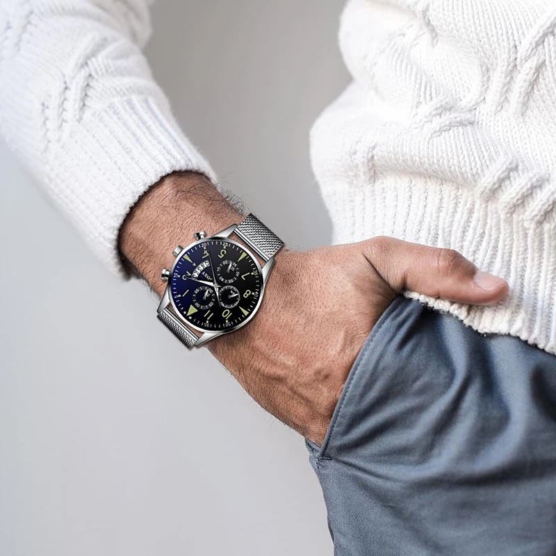 SOXY мужские часы два глаза Дата дисплей классический календарь для мужчин s бизнес сталь Часы Relogio Masculino популярные часы Saati