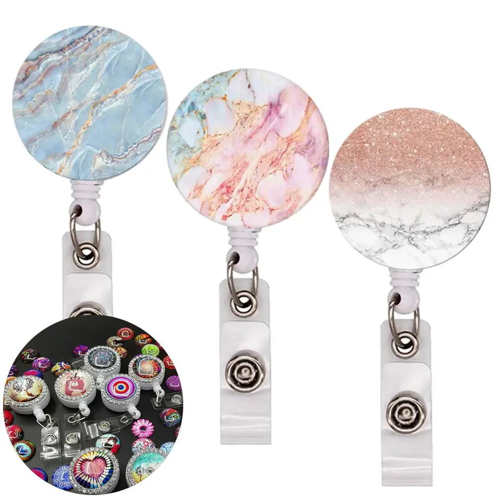 

3Pcs Portable Marble Retractable Badge Holder Reel Key ID Name Card Belt Clip ID holder metal clip Anti-lost ID Card fasten to