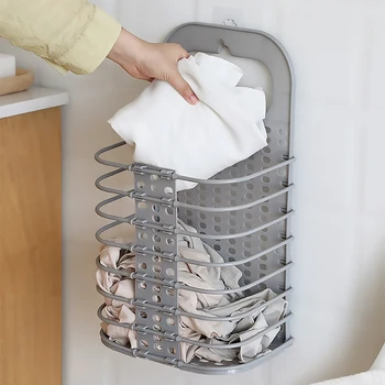 

New Foldable Wall Hanging Laundry Basket Dirty Clothes Basket Household Laundry Clothes Storage Basket Free Punching