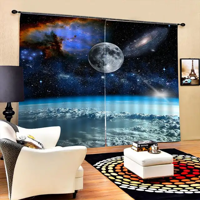 Us 4 25 30 Off Space Decor Window Curtains Galaxy Stars In Celestial Astronomic Universe Drapes For Living Room Bedroom Decorations On Aliexpress