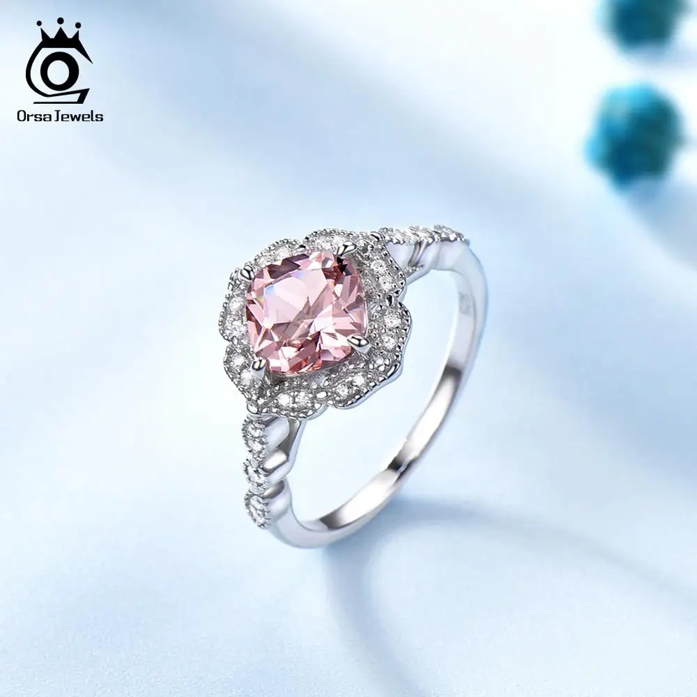 ORSA JEWELS новейшие Аутентичные стерлингового серебра 925 обручальные или свадебные кольца с розовым морганитом кольцо на головщину ювелирные изделия VSR14