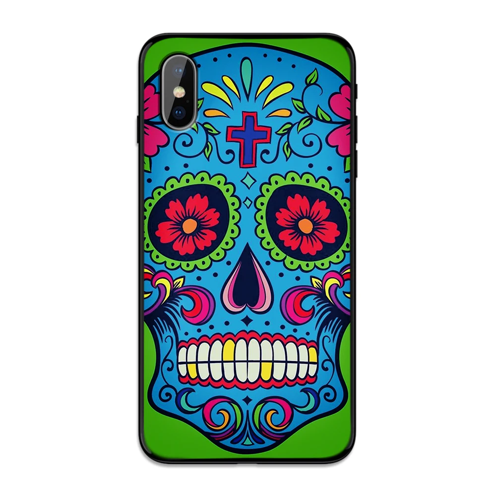 12 Чехол для телефона для Iphone XS Max XR X 8 7 6 6S Plus 11 Pro 5 s SE, силиконовая задняя крышка из ТПУ с цветочным принтом и сахарным черепом - Цвет: 12