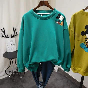 

Loose Hoodie Women's Pullover Tops Plus Size Female Spring Korean-Style Cartoon Printed Simple Jumper Shirt Tops