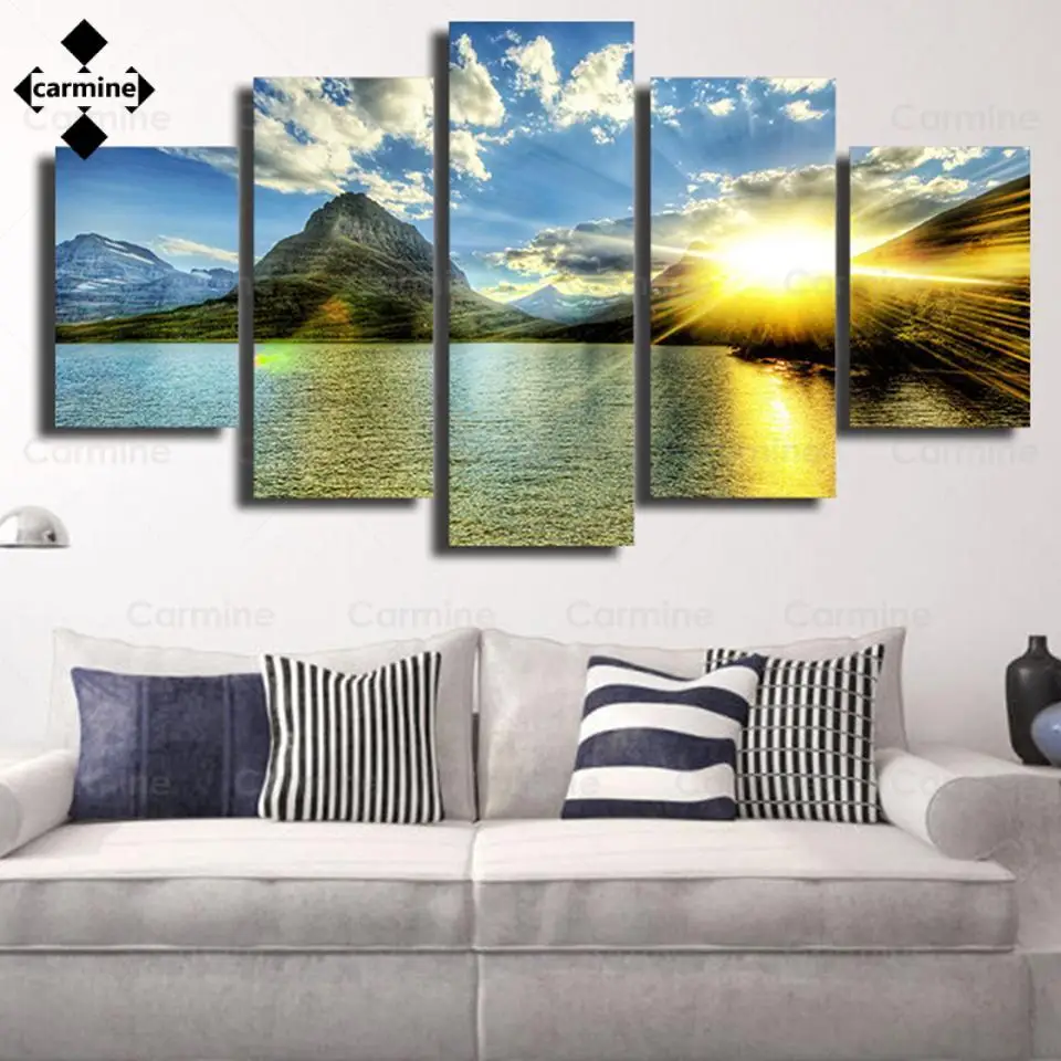Landscape Hd Posters Sunrise Mountain Wall Art Picture Modern 5 Panels Canvas Painting for Home Decor Living Room Print | Дом и сад