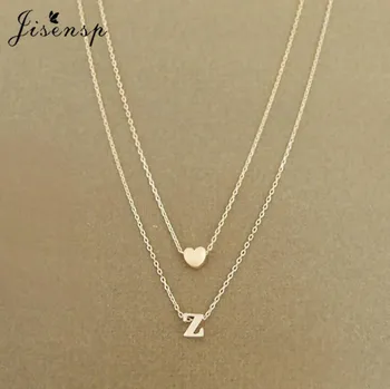 

Jisensp Delicate English 26 Letters Design Double Layer Pendant Necklace Romantic Peach Heart Choker Necklace for Women Gift
