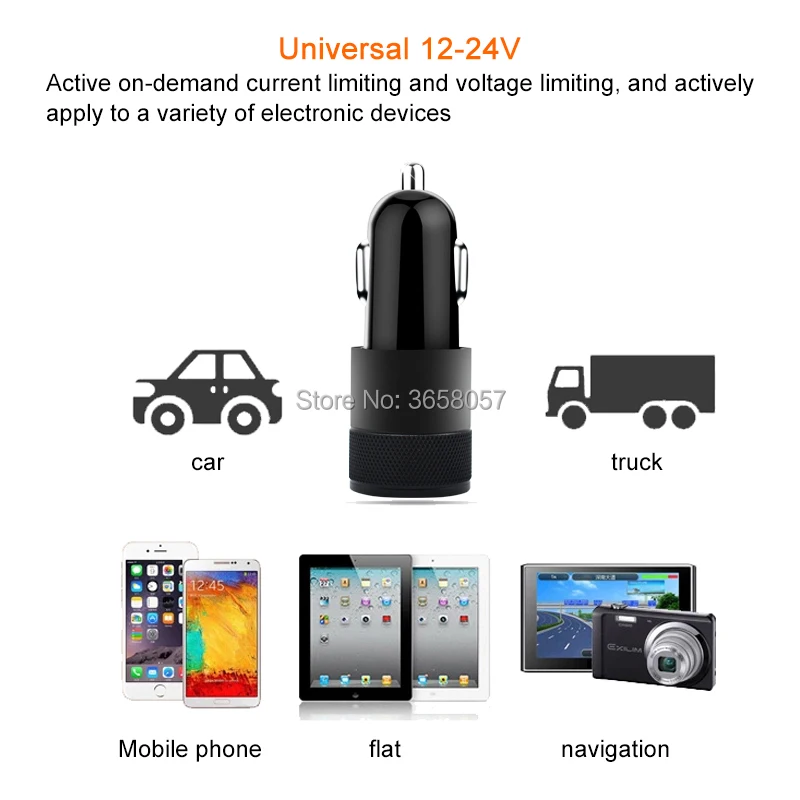 Material de Alumínio Carregador de Carro para o Iphone 2.1a + 1a 7 para Samsung Universal Dual Porta x 8 2 Galaxy s6 s7 Nota 500pcs Usb 3 Para o iphone x 8 2 7