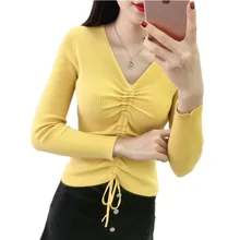 Осенний корейский пуловер, черный свитер, женские белые свитера, женские сексуальные розовые трикотажные свитера с v-образным вырезом, женский свитер-пуловер Nouveaute