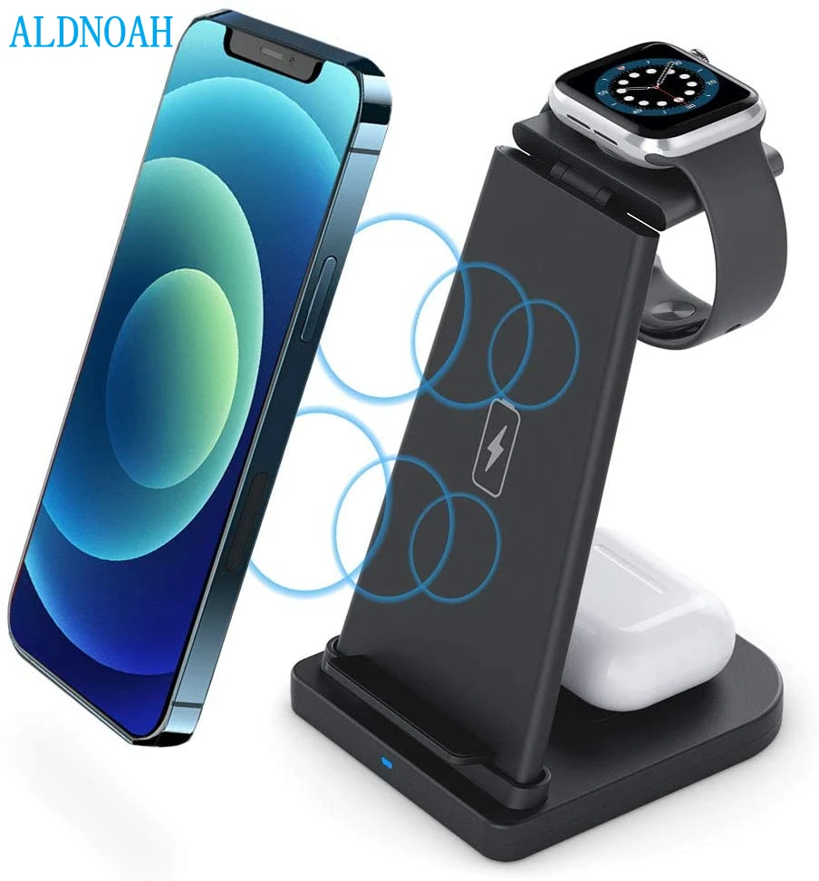 

ALDNOAH 15W Wireless Charger 3 in 1 Fast Charging Stand for Apple Watch 6 SE 5 4 3 2 iPhone 12 11 XS XR X 8 Airpods Pro