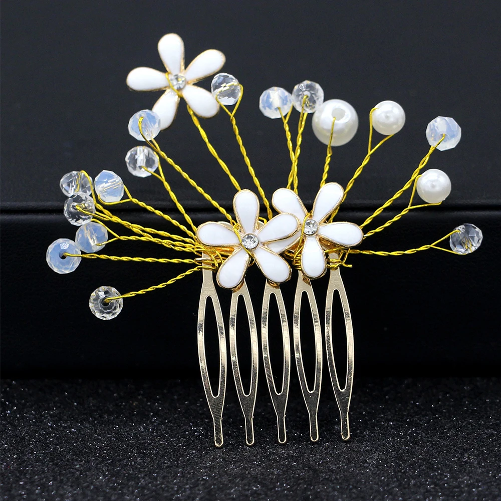 Тиара для невесты ручной работы расческа волос с жемчужинами и цветами шпильки