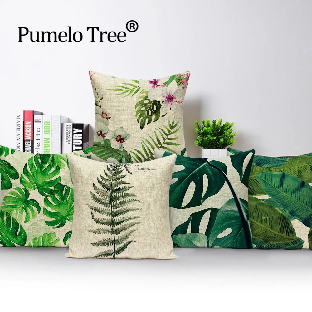 Декоративные подушки для растений, Тропическое дерево, зеленый чехол для подушек, декоративные подушки для цветов, Подушка для украшения дивана, Чехлы, чехол