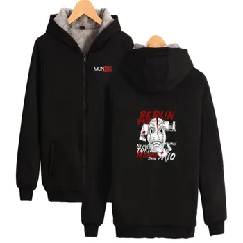 

La Casa De Papel Sweatshirt Hoodie Salvador Dali Paper House Money Heist Thick velvet Hooded Coat Jacket Top Cosplay Costume