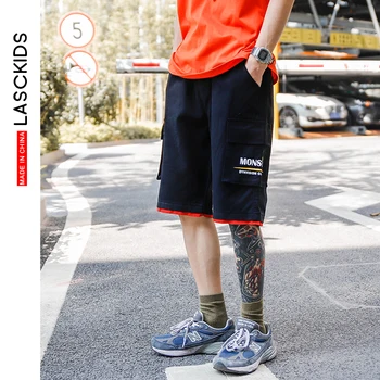 

LASCKIDS Multi-Pocket Casual Cargo Mens Shorts Hip Hop Streetwear Men Short Black Khaki KPV26
