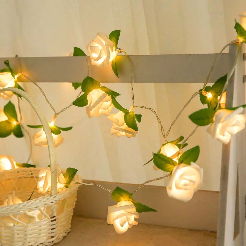 2M 20 LED String Light Rose Flower Shape LED String Lights Rose Blossom Lamp Romantic Fairy Light Christmas Light  D40