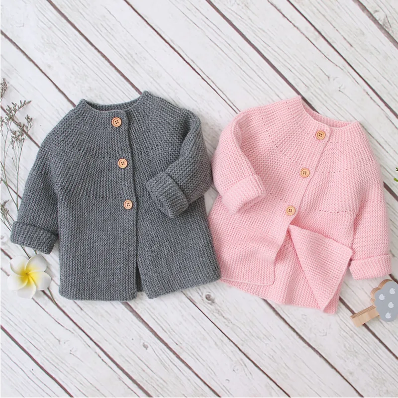 Focusnorm/вязаные свитера для новорожденных девочек 0-18 месяцев; однотонная осенняя куртка с длинными рукавами; пальто; верхняя одежда