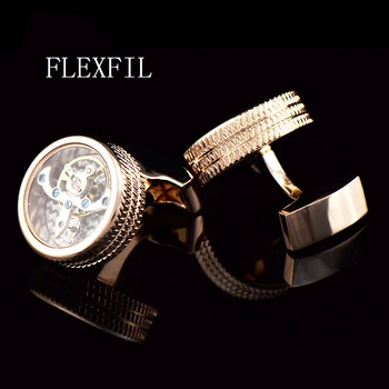 

FLEXFIL jewelry fashion brand of shirts cufflinks rose gold movement cufflink wedding button male high quality free shipping