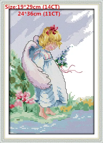 The angel girl Joy Sunday водорастворимый холст для вышивки крестиком Tela Aida Punto De Cruz Kit Damas Набор для вышивки крестом 11Ct набор - Цвет: The angel girl