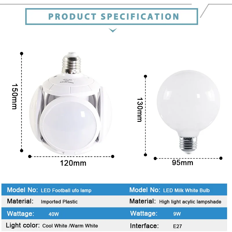 LED Bulb E27 40W 10W AC 85-265V Cold White Warm White Bombilla Spotlight Lampada LED light football UFO lamp LED Bulb for home