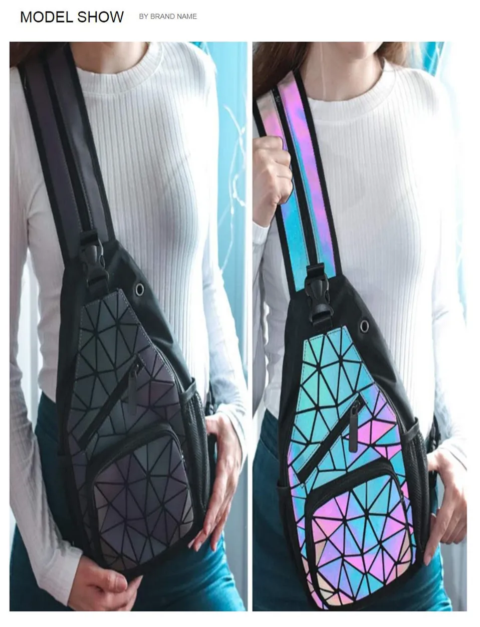 Female Chest Bags Women's Shoulder Messengers bag canvas Luminous Crossbody Bags for women Designer Pouch holographic Bag