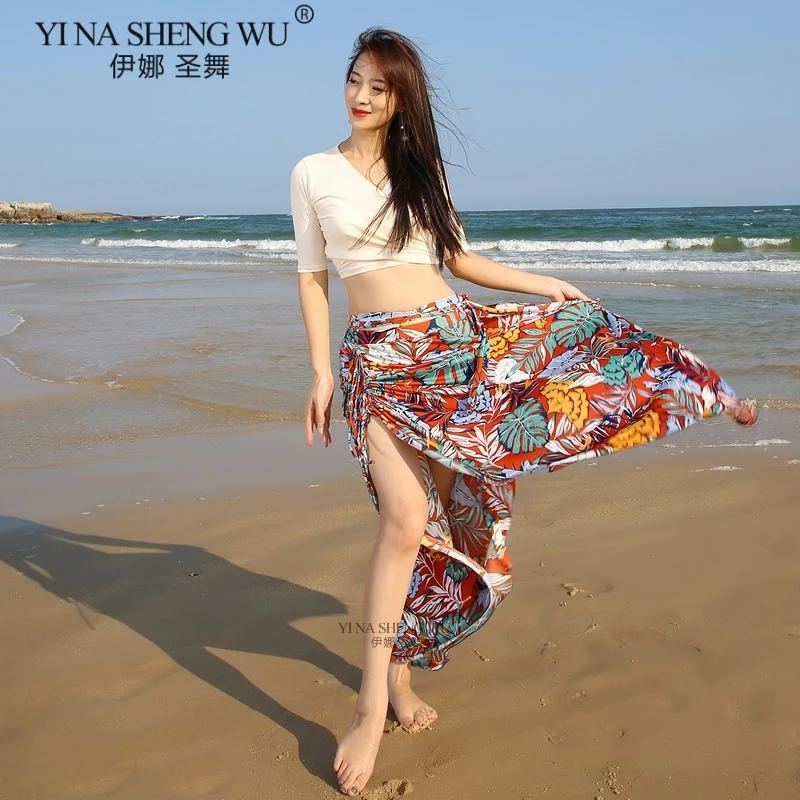 

New Women Belly Dance Clothing Printed Skirt Belly Dance Costume Top Skirt 2pcs Set Belly Dance Oriental Dance Practice Clothes